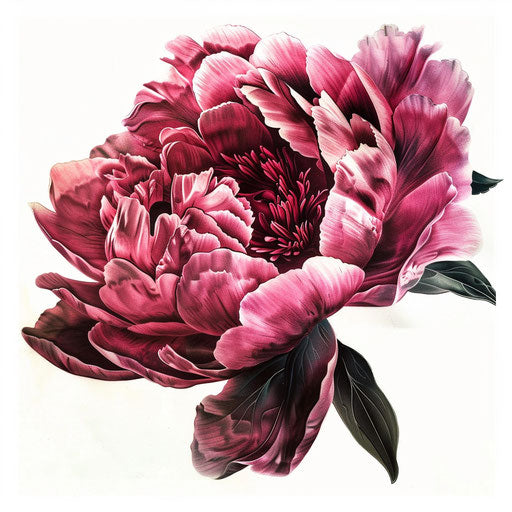 Realistic peony flower tattoo in full color on white background
