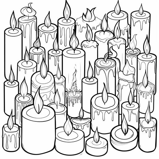 Various shaped and sized candles burning with soft flames