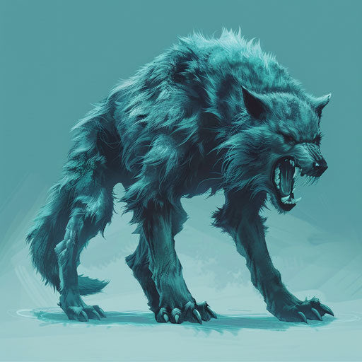 Realistic werewolf clipart on flat, serene aqua background