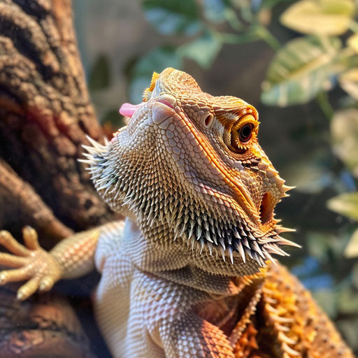 Bearded dragon in motion, tongue flicking out to sense