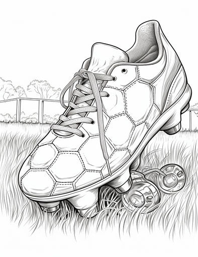 Soccer ball and soccer shoes coloring pages
