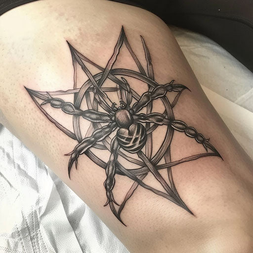 Spider web tattoo with Celtic knots on white background