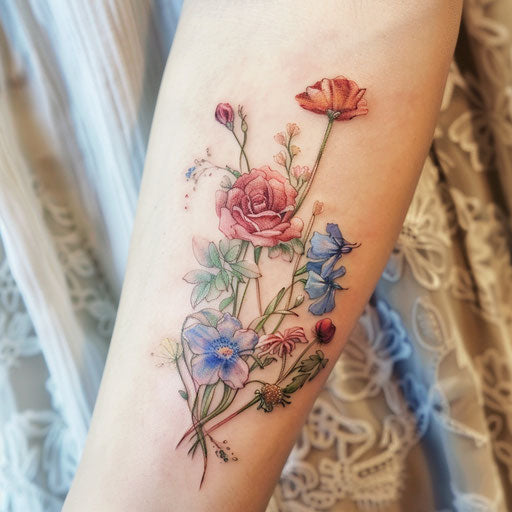 Dreamy illustration of a garden of talking flowers from Alice in Wonderland