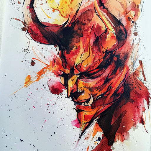 Watercolor devil tattoo art
