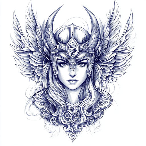 Fantasy Viking sleeve tattoo with Valkyrie sketch