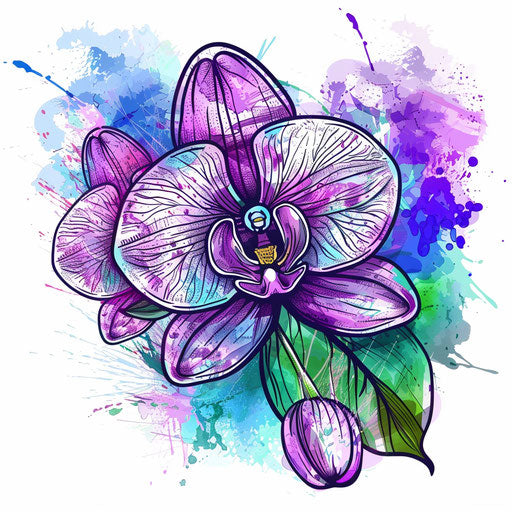 Flat tattoo sketch of a Hawaiian orchid
