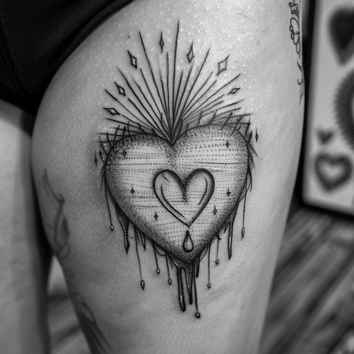 Bold flat tattoo sketch of a crying heart