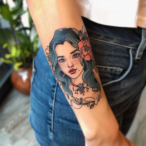 Women's wrist tattoos with a cartoonish flair, Steve Sack style