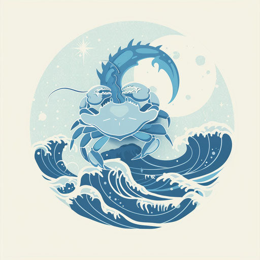 Cancer zodiac sign merging with waves and moon