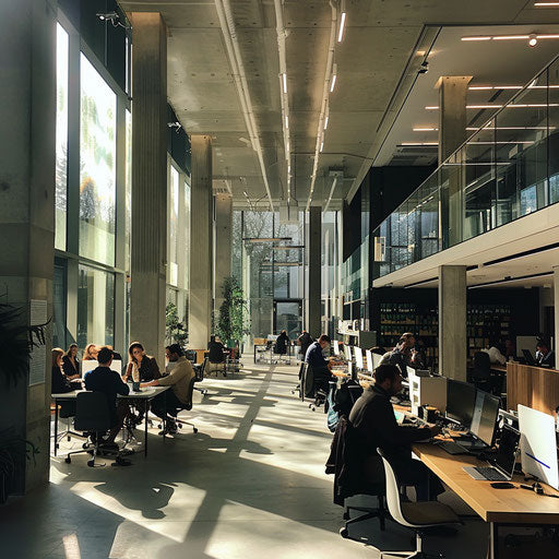 Vibrant modern office space with collaborators