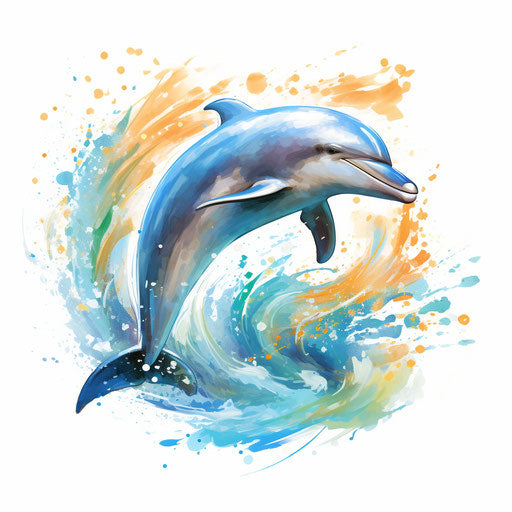 Dolphin drawing in the style of Impressionistic Art, on white background