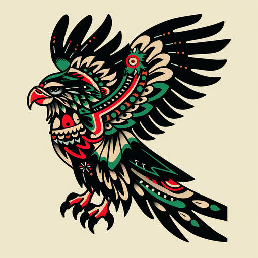 Flat tattoo sketch of a Mexican eagle with bold lines