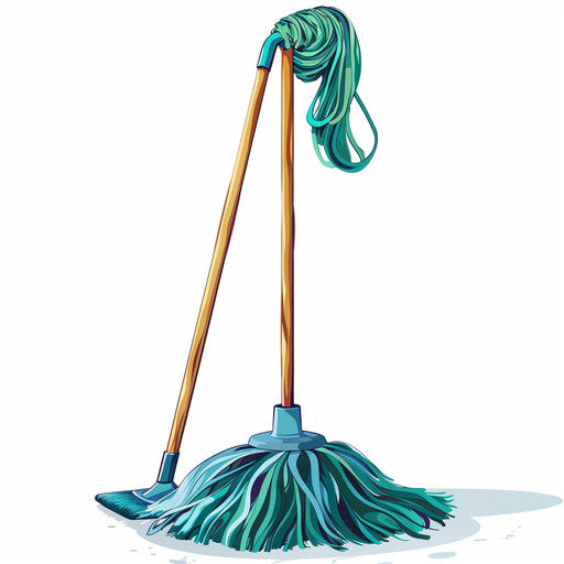 Broom clipart in photo realistic style with flat white background, high contrast and vibrant colors