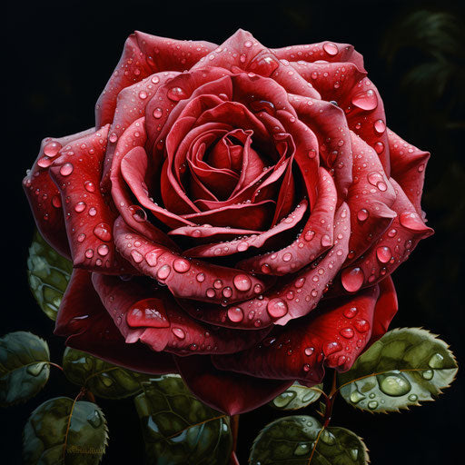 The emerging rose with floating water drops through its petals