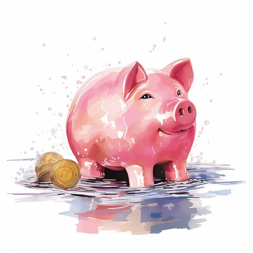 Piggy bank clipart in the style of oil painting on white background