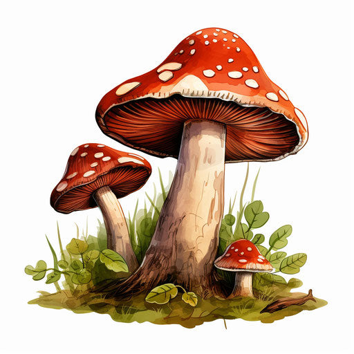 Mushroom clipart in the style of Oil painting, on a white background