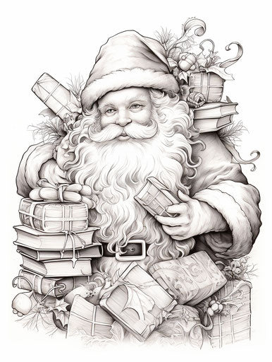 Santa Claus coloring pages with a present box
