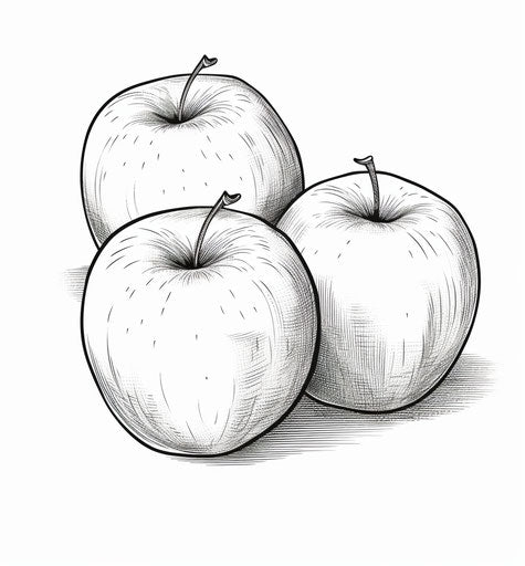 Drawing of various apples in black and white, captivating style
