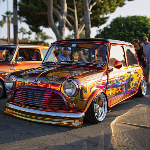 1980 Mini Cooper transformed into lowrider with gleaming chrome