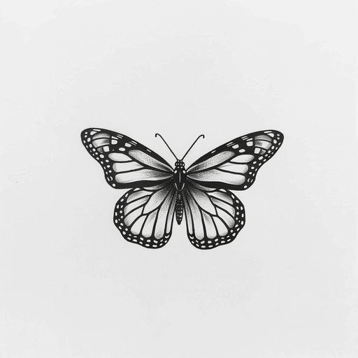 Minimalist monarch butterfly tattoo outline, simple and elegant