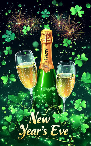 Champagne bottle and fireworks New Year