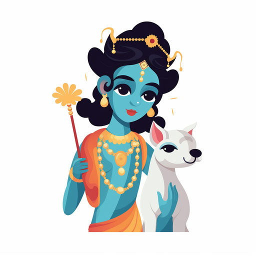 Minimalist-style Krishna clipart, on a white background