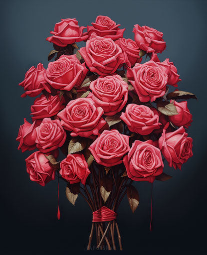 Rose bouquet on gray background, dadaist photomontage style