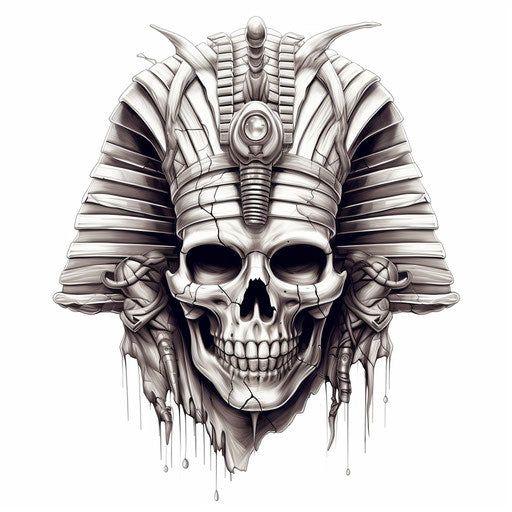 The skull of pharaoh with stripes and the pharaoh's sand, in the style of hip hop aesthetics