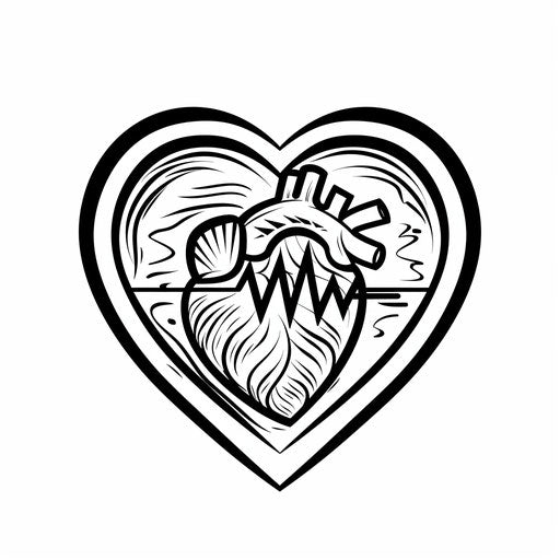 Beating heart in black and white with Aquarius symbol