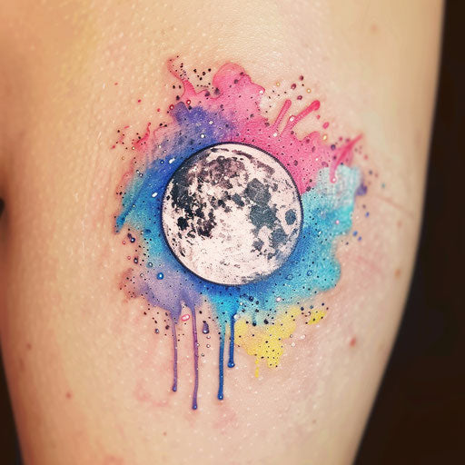 Vibrant flat tattoo sketch of colorful full moon