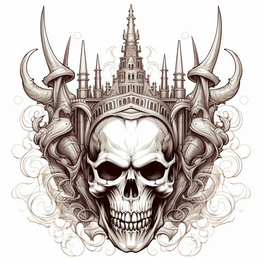 Devil horned skull with crown and speares vector illustration