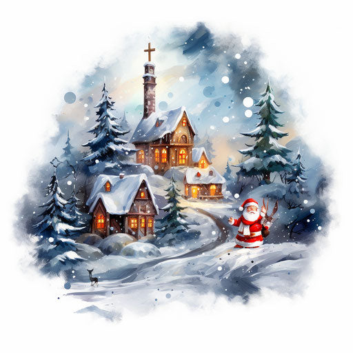 Christmas pictures clipart in the style of oil painting, on a white background