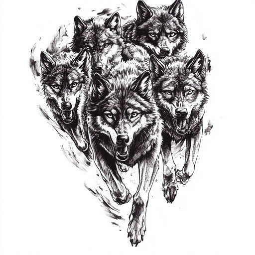 Flat clipart style wolf hand tattoo on pure white background