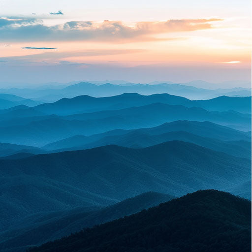 Blue North Carolina mountains at sunset