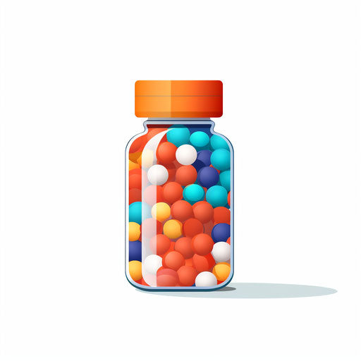 Pill bottle clipart in Minimalist style, on white background
