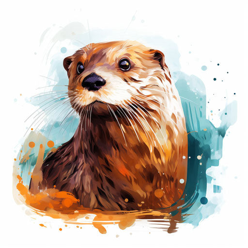 Otter clipart in the style of Oil painting, on a white background
