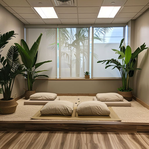 Office with wellness room for meditation and yoga
