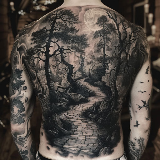 Nature tattoos with dark surrealism