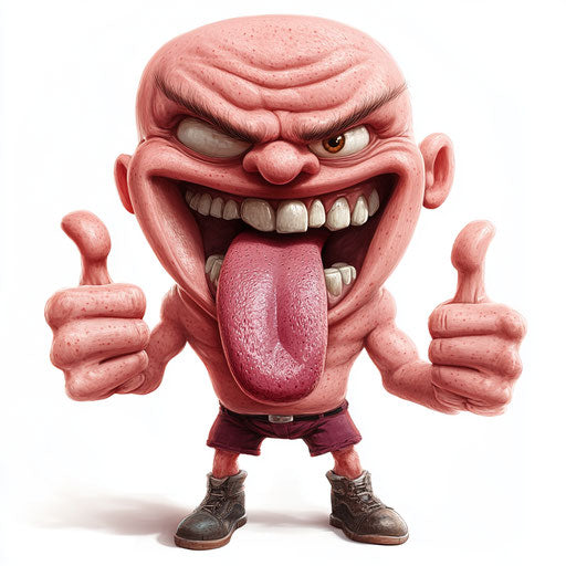 Humorous caricature of a tongue with human characteristics