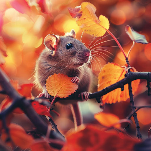 Brown rat in the midst of vibrant autumn colors