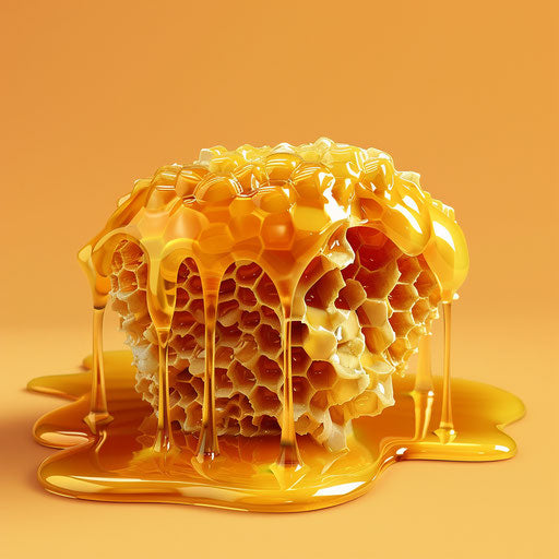 Realistic honey illustration on flat random background, high contrast and saturated hues