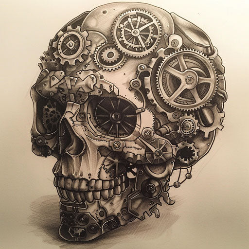 Steampunk sugar skull with mechanical gears