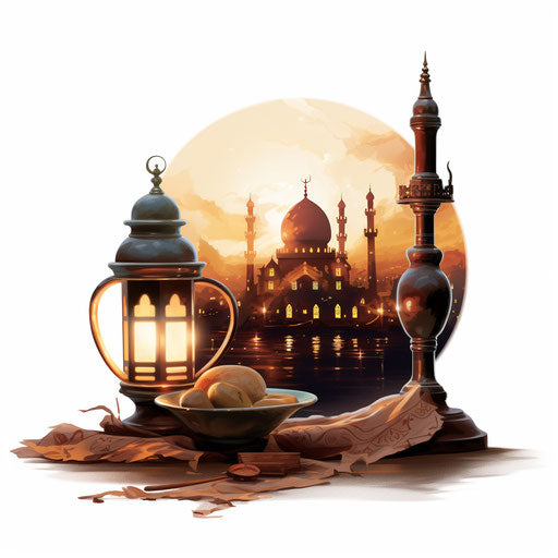 Ramadan clipart in the style of Chiaroscuro Art, on a white background
