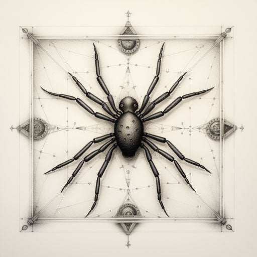 An ornate depiction of a spider in a square, inspired by pencil art