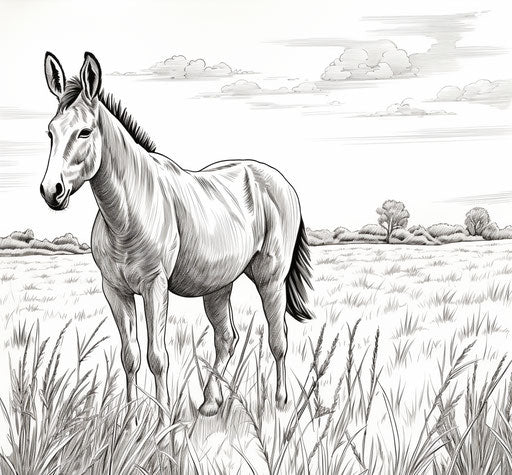 Donkey in field coloring page, realistic, hinchel or 29:27
