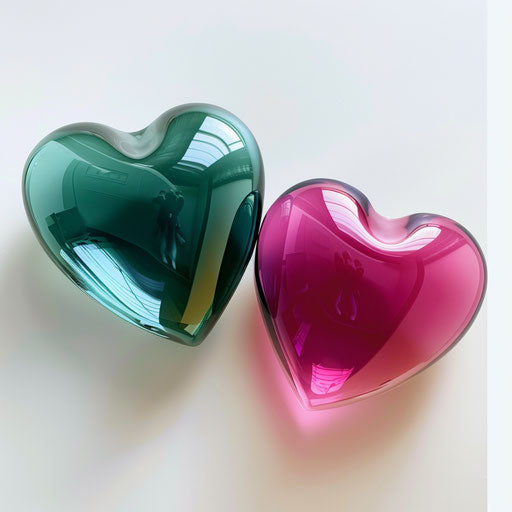 Two pink hearts on white background, text and emoji installations