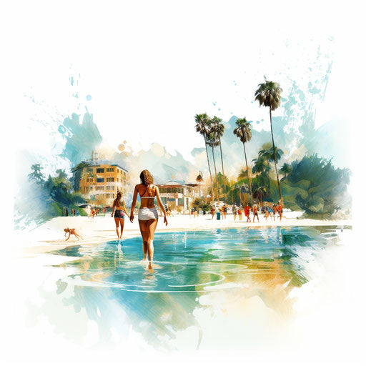 Spring break clip art in the style of oil painting, on white background