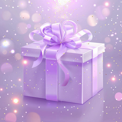 Realistic gift box clipart on soft lavender background