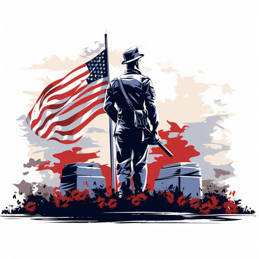 Memorial day clipart in the style of Chiaroscuro Art, on a white background