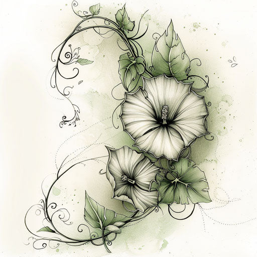 Eco-friendly tattoo sketch of morning glory in green tones
